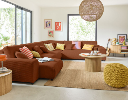 Module d'assise méridienne gauche en velours côtelé Garance