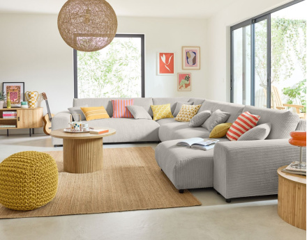 Module d'assise méridienne droit en velours côtelé Garance