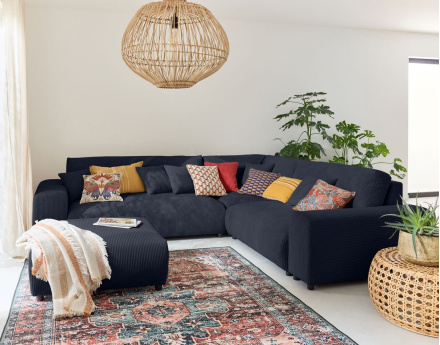 Canapé modulable d'angle droit 5 places en velours côtelé Garance