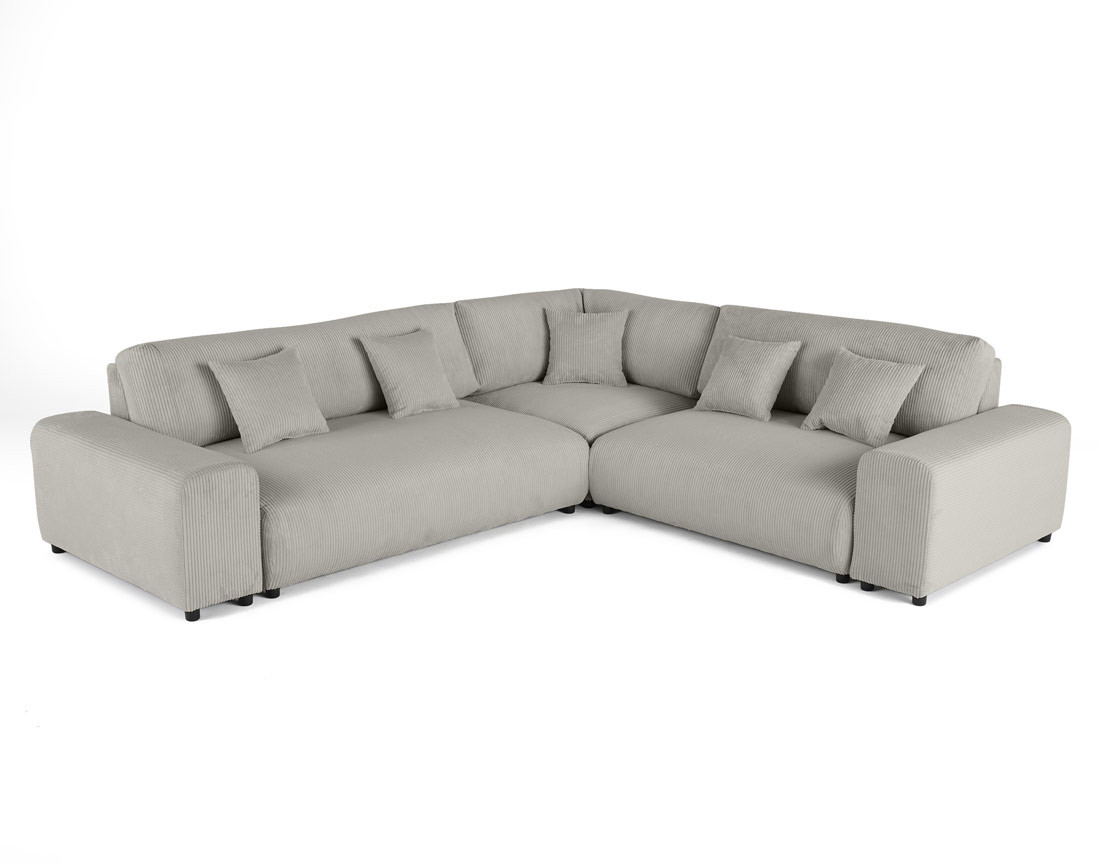 Canapé modulable d'angle droit 5 places en velours côtelé Garance