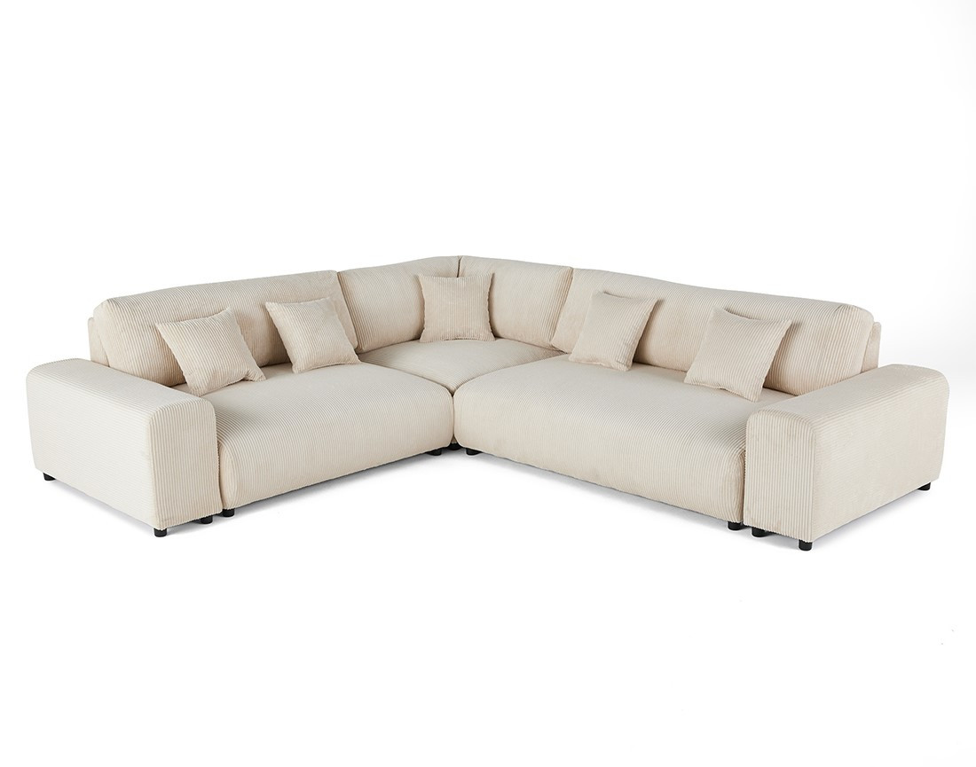 Canapé modulable d'angle gauche 5 places en velours côtelé Garance