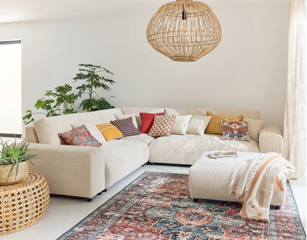 Canapé modulable d'angle gauche 5 places en velours côtelé Garance