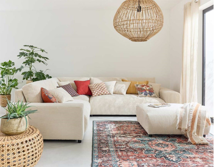 Canapé modulable d'angle gauche 5 places en velours côtelé Garance