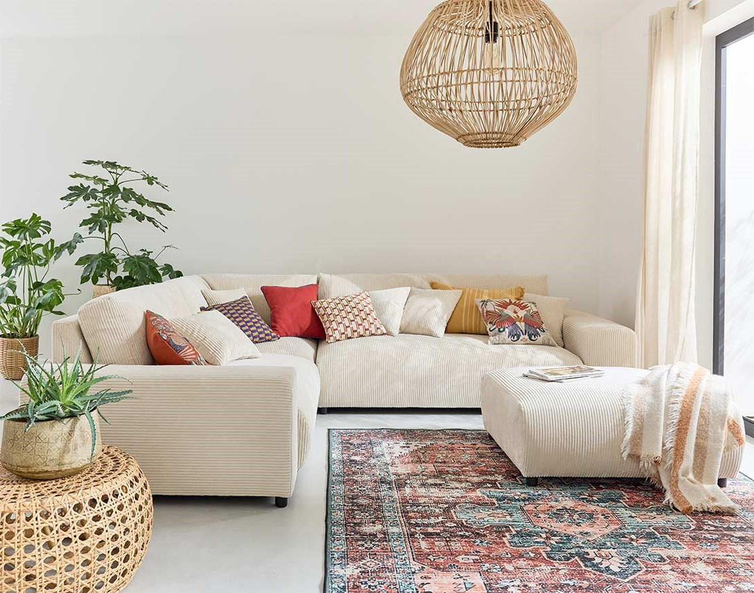 Canapé modulable d'angle gauche 5 places en velours côtelé Garance