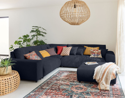 Canapé modulable d'angle gauche 5 places en velours côtelé Garance