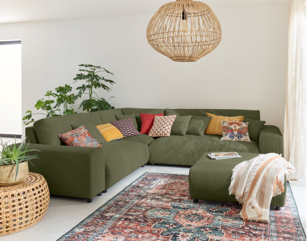 Canapé modulable d'angle gauche 5 places en velours côtelé Garance