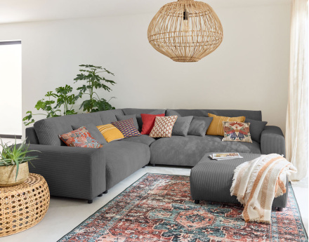 Canapé modulable d'angle gauche 5 places en velours côtelé Garance