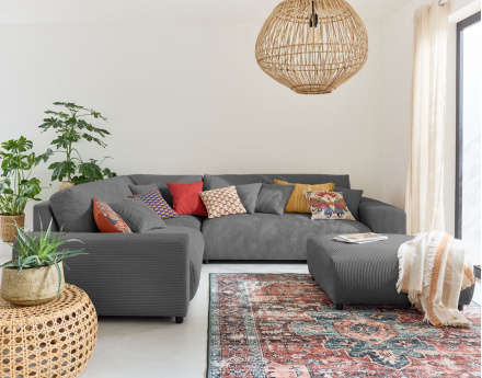 Canapé modulable d'angle gauche 5 places en velours côtelé Garance