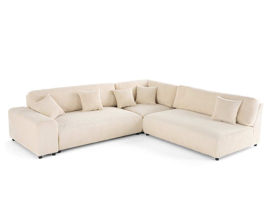 Canapé modulable d'angle droit 6 places en velours côtelé Garance