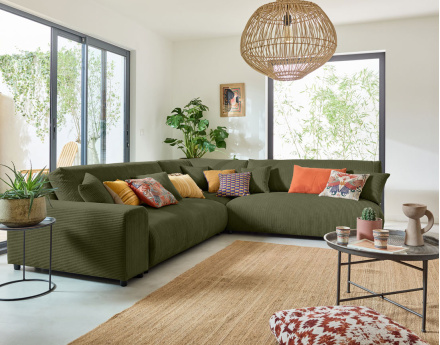 Canapé modulable d'angle droit 6 places en velours côtelé Garance