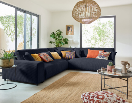 Canapé modulable d'angle droit 6 places en velours côtelé Garance