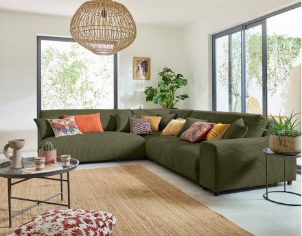 Canapé modulable d'angle gauche 6 places en velours côtelé Garance