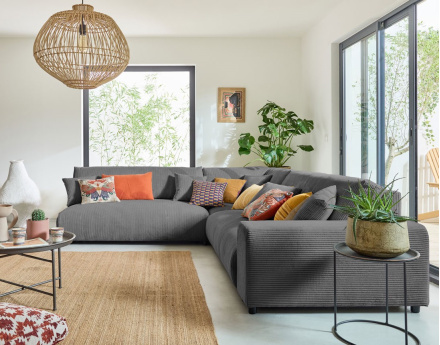 Canapé modulable d'angle gauche 6 places en velours côtelé Garance