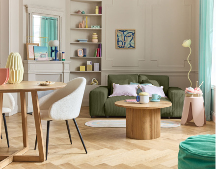 Canapé droit 2 places en velours côtelé Garance