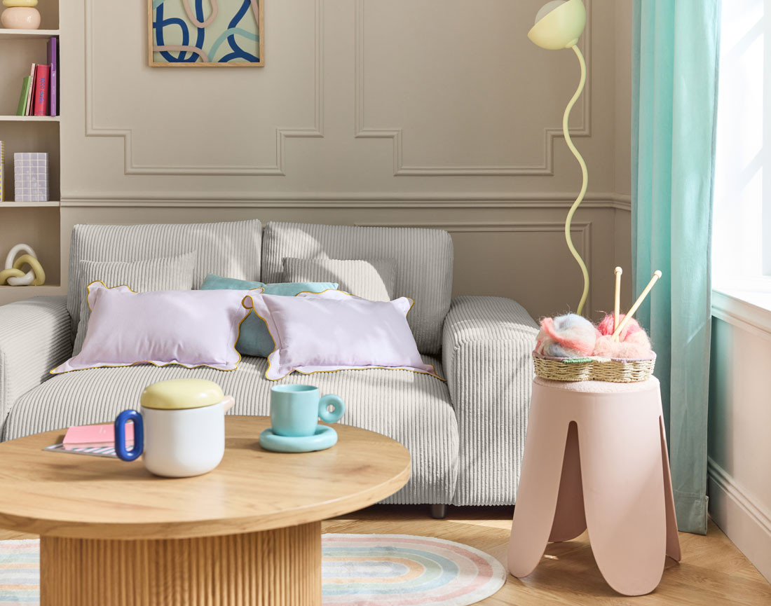 Canapé droit 2 places en velours côtelé Garance