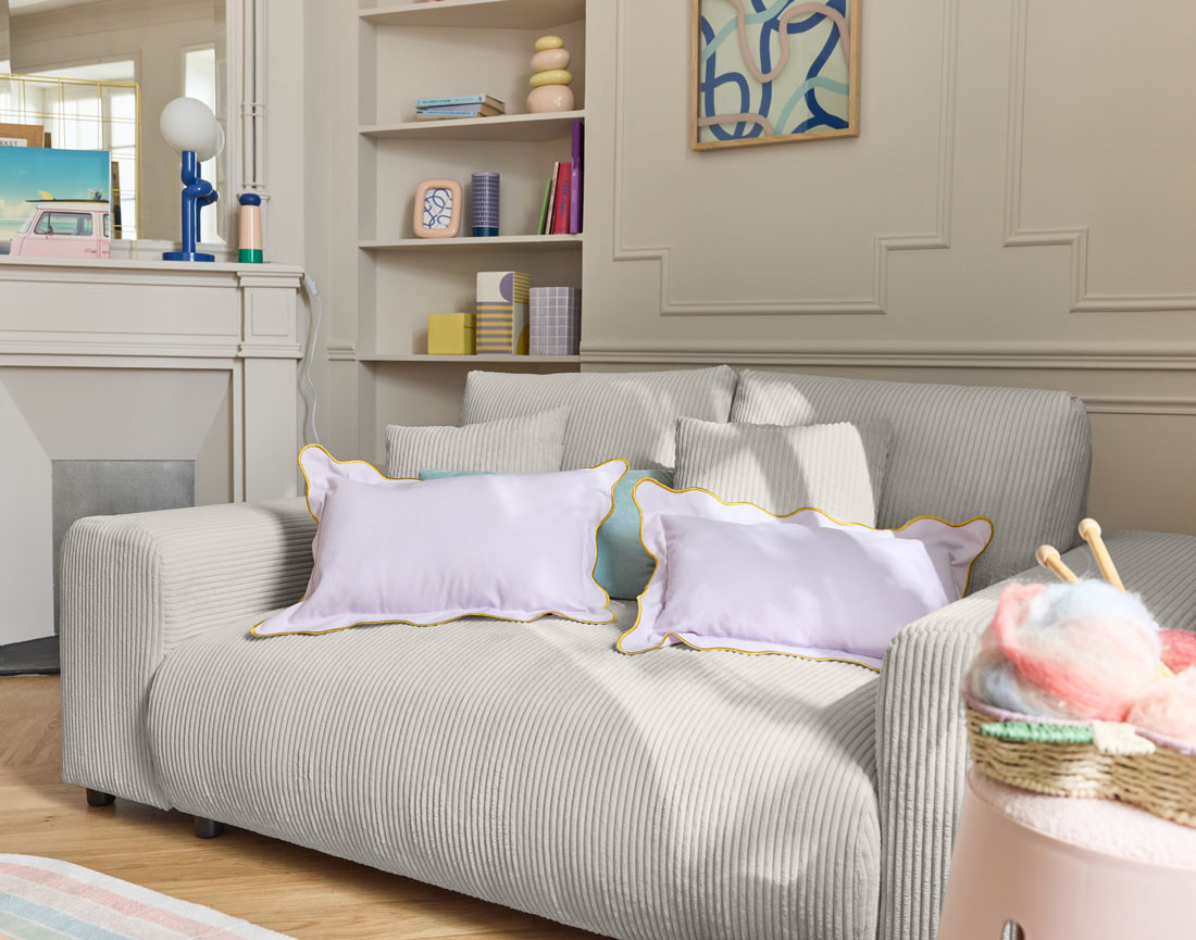 Canapé droit 2 places en velours côtelé Garance