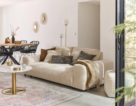 Canapé droit 3 places en velours côtelé Garance