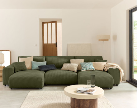 Canapé panoramique en U 7 places en velours côtelé Garance