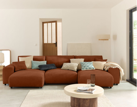 Canapé panoramique en U 7 places en velours côtelé Garance