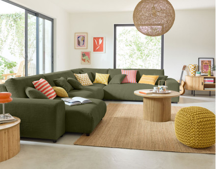 Canapé modulable d'angle droit 8 places en velours côtelé Garance