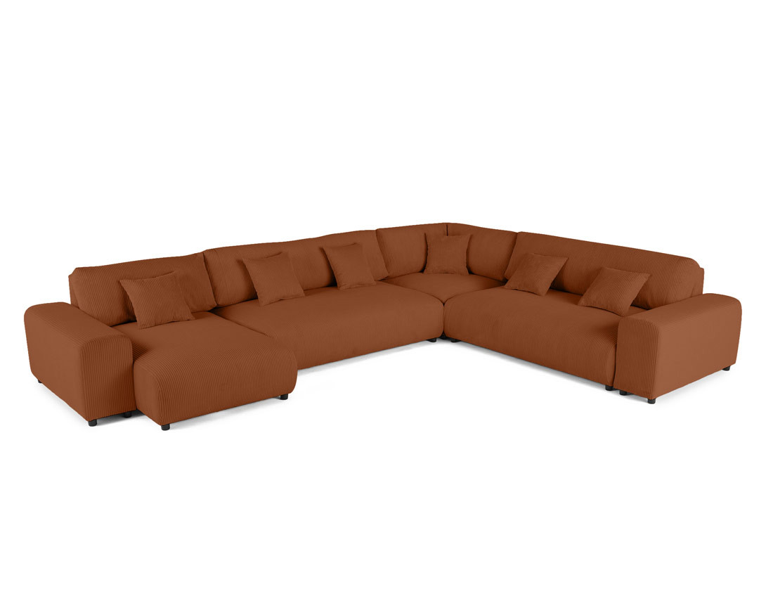 Canapé modulable d'angle droit 8 places en velours côtelé Garance