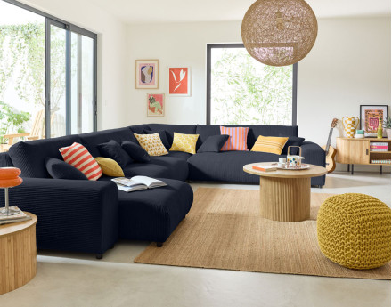 Canapé modulable d'angle droit 8 places en velours côtelé Garance