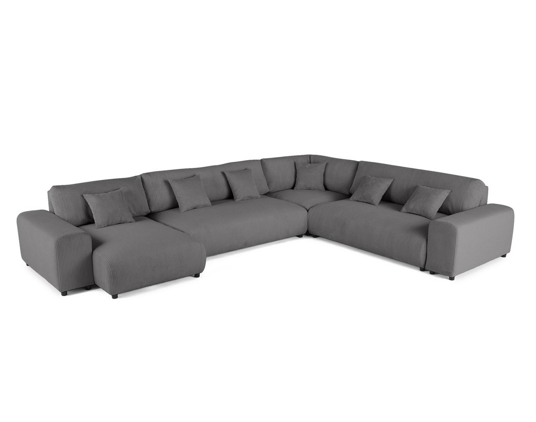 Canapé modulable d'angle droit 8 places en velours côtelé Garance