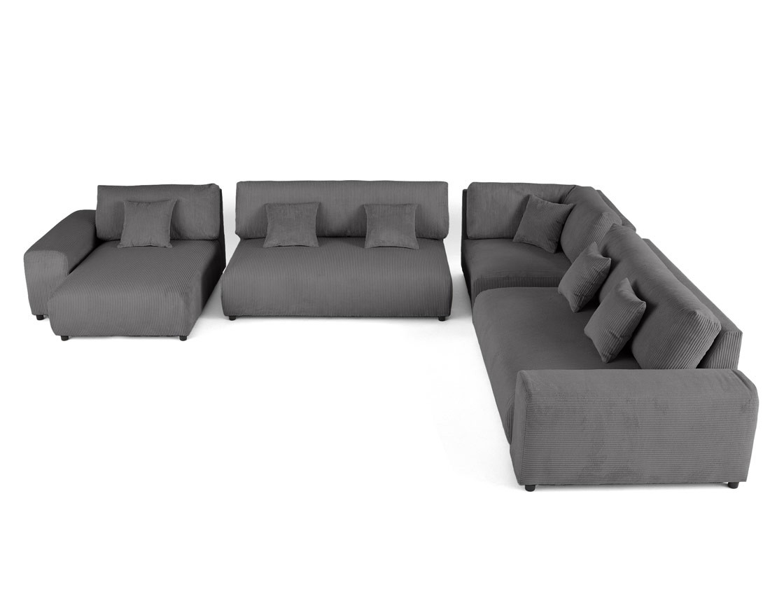 Canapé modulable d'angle droit 8 places en velours côtelé Garance