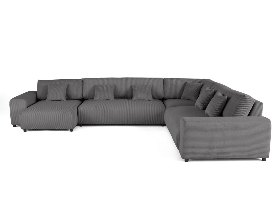 Canapé modulable d'angle droit 8 places en velours côtelé Garance