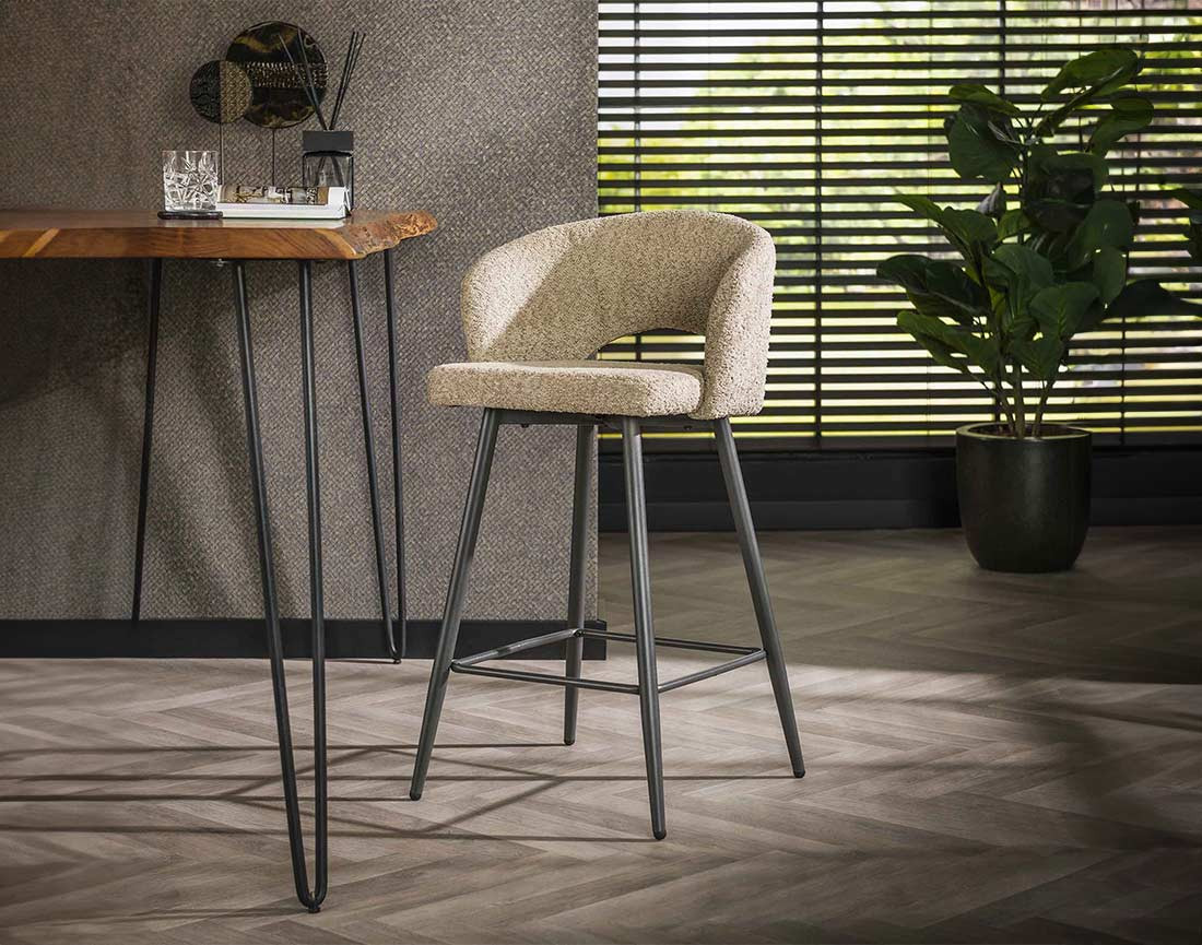 Lot de 2 tabourets de bar en tissu bouclette sable Pattaya