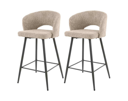 Lot de 2 tabourets de bar en tissu bouclette sable Pattaya