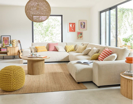 Canapé modulable d'angle gauche 8 places en velours côtelé Garance