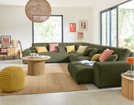 Canapé modulable d'angle gauche 8 places en velours côtelé Garance