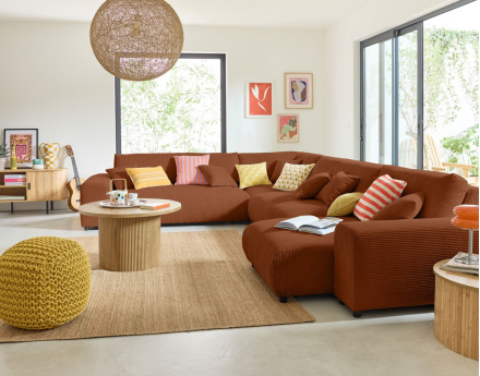 Canapé modulable d'angle gauche 8 places en velours côtelé Garance