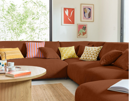 Canapé modulable d'angle gauche 8 places en velours côtelé Garance