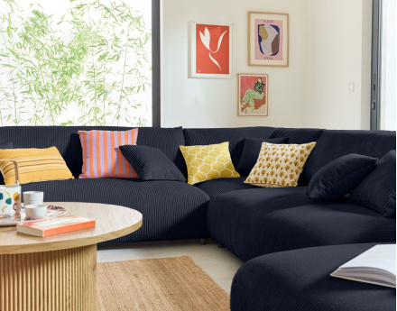 Canapé modulable d'angle gauche 8 places en velours côtelé Garance