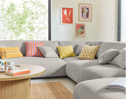 Canapé modulable d'angle gauche 8 places en velours côtelé Garance