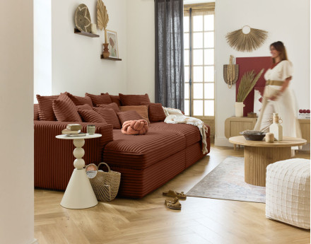 Canapé 4 places avec double méridienne en velours côtelé grosses côtes Collins