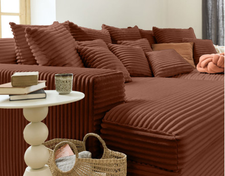 Canapé 4 places avec double méridienne en velours côtelé grosses côtes Collins