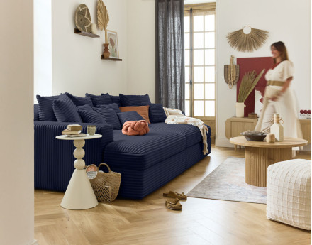 Canapé 4 places avec double méridienne en velours côtelé grosses côtes Collins