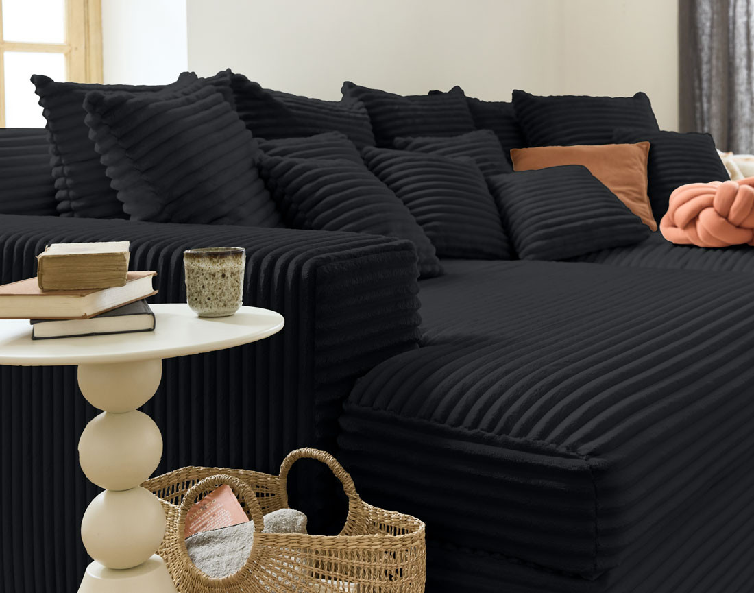 Canapé 4 places avec double méridienne en velours côtelé grosses côtes Collins