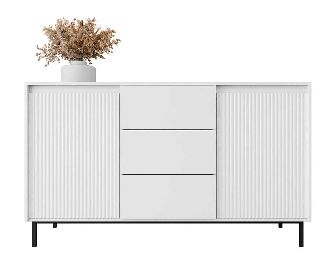 Buffet bas blanc 3 tiroirs et 2 portes 153 cm Girona