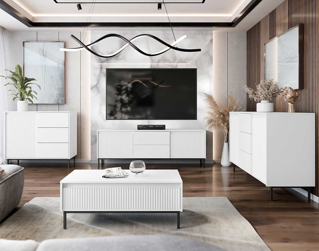 Meuble tv blanc 2 portes et 2 tiroirs 174 cm Girona