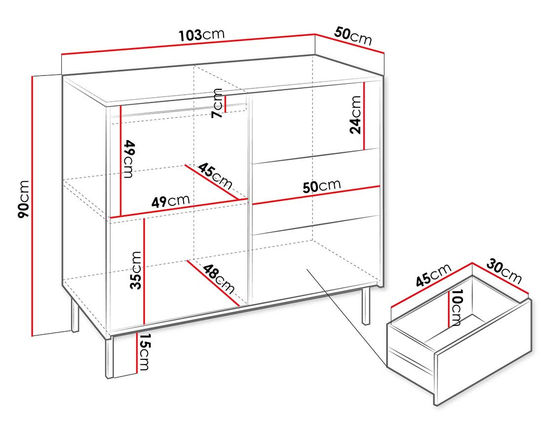 Buffet bas noir 103 cm Girona
