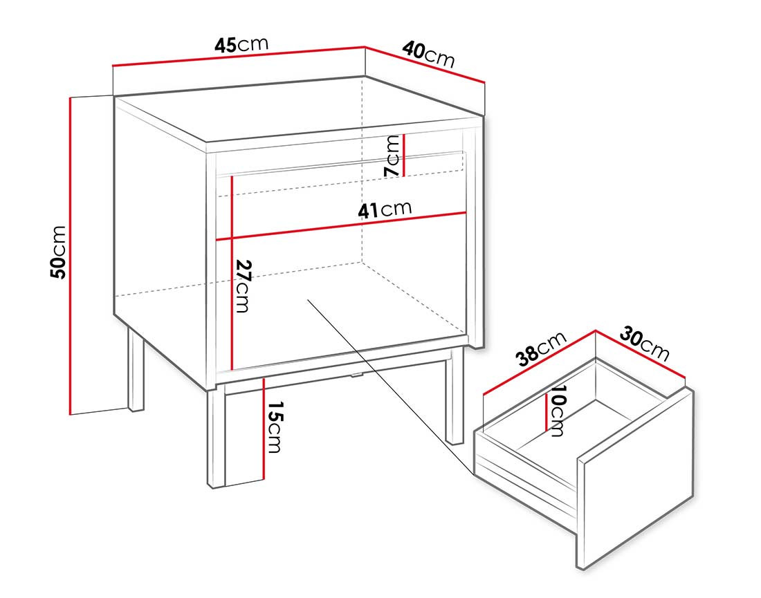 Table de chevet noir 45 cm Girona