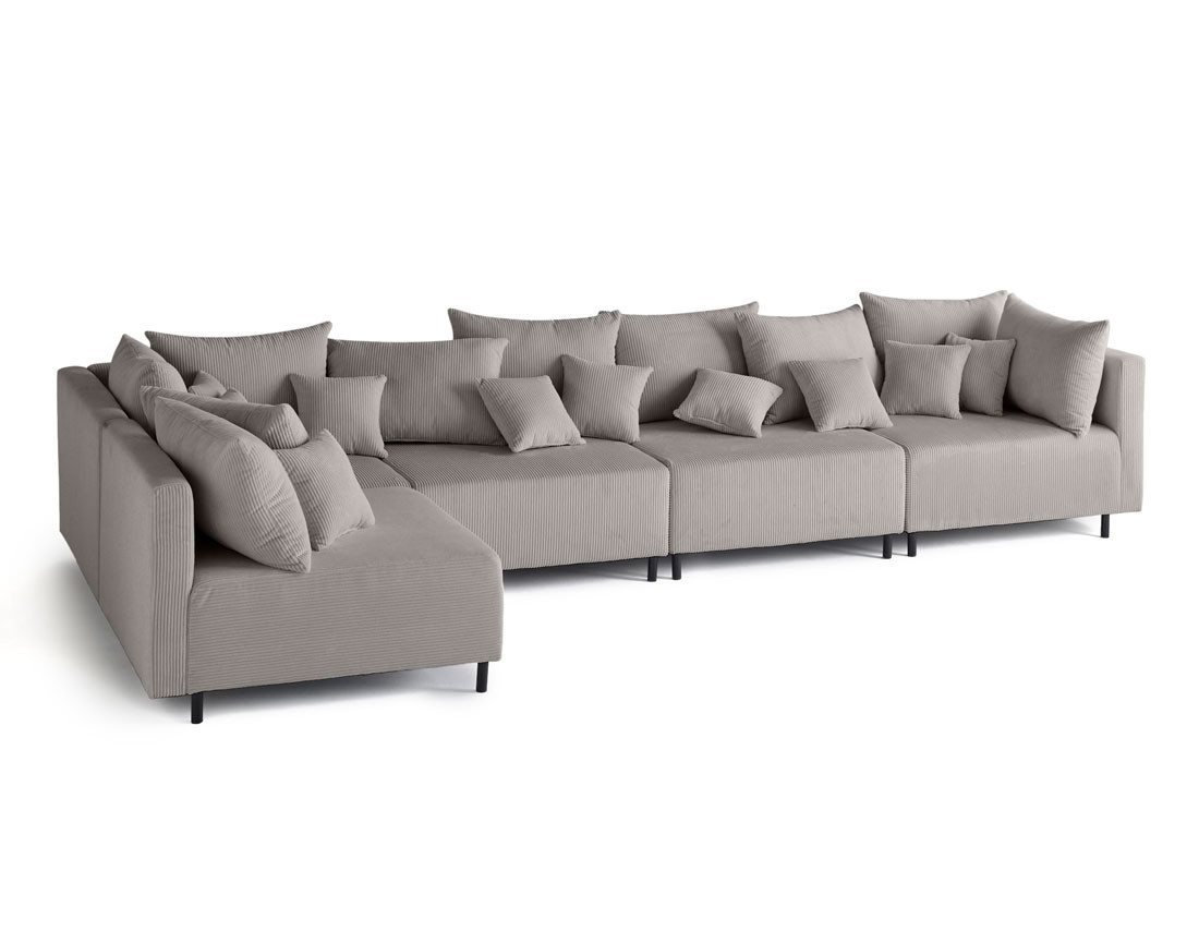 Canapé d'angle modulable 5 places en velours côtelé Edinburg
