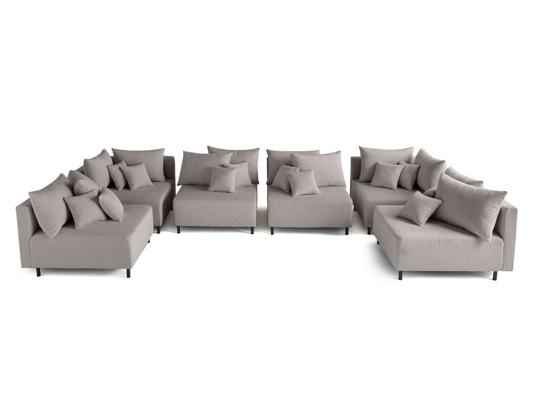 Canapé panoramique modulable 6 places en velours côtelé Edinburg