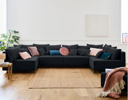 Canapé panoramique modulable 6 places en velours côtelé Edinburg