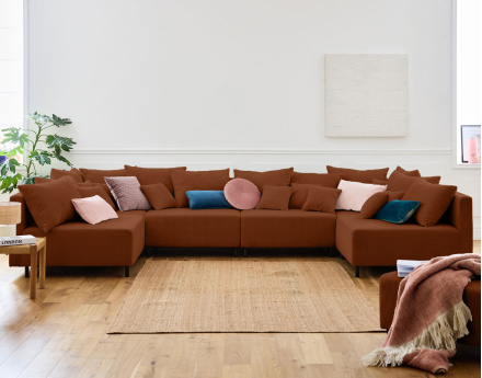 Canapé panoramique modulable 6 places en velours côtelé Edinburg