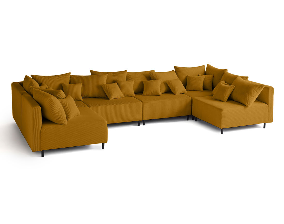 Canapé panoramique modulable 6 places en velours côtelé Edinburg